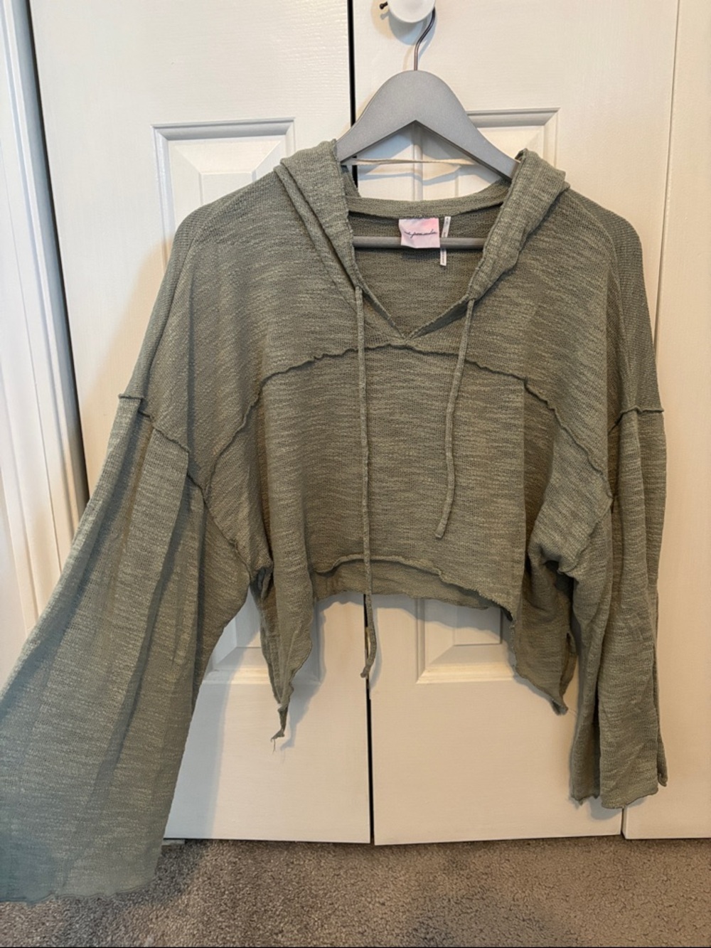 Urban Outfitters Olive Green Cropped Hooded Pullover
